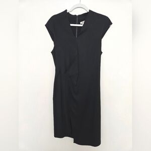 Helmut Lang Black rouched v-neck classic cocktail dress, back zip | size 10